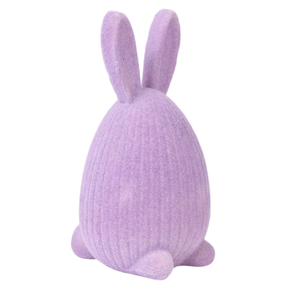 Easter Bunny Decor Easter Decor Easter Figurines Spring Home Decor Easter Home Decor 4" Purple Flocked Bunny Figurine Ribbed Texture for Tabletop and Shelf Decor (Purple)