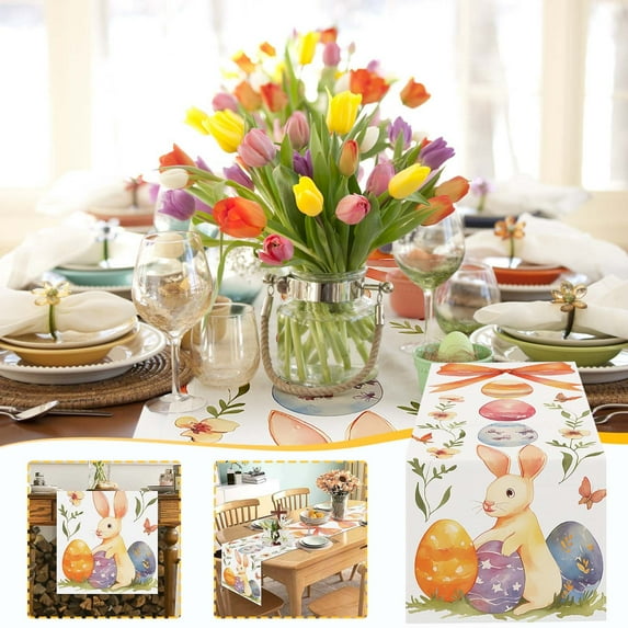 Easter Bunny Decor Easter Table Flag Linen Easter Pattern Home Dining Table Cloth Holiday Party Decoration Tablecloth Tea Flag on Clearance