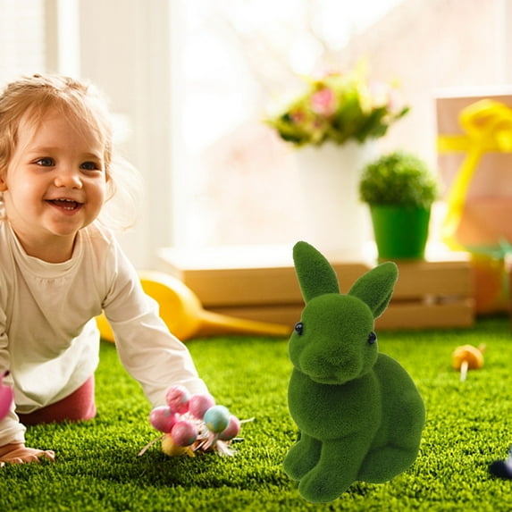 Easter Bunny Decor Flocked Bunny Shape Botanical Garden Indoor Easter Decor Artificial Moss Easter Party Supplies Figurine Easter Decoration