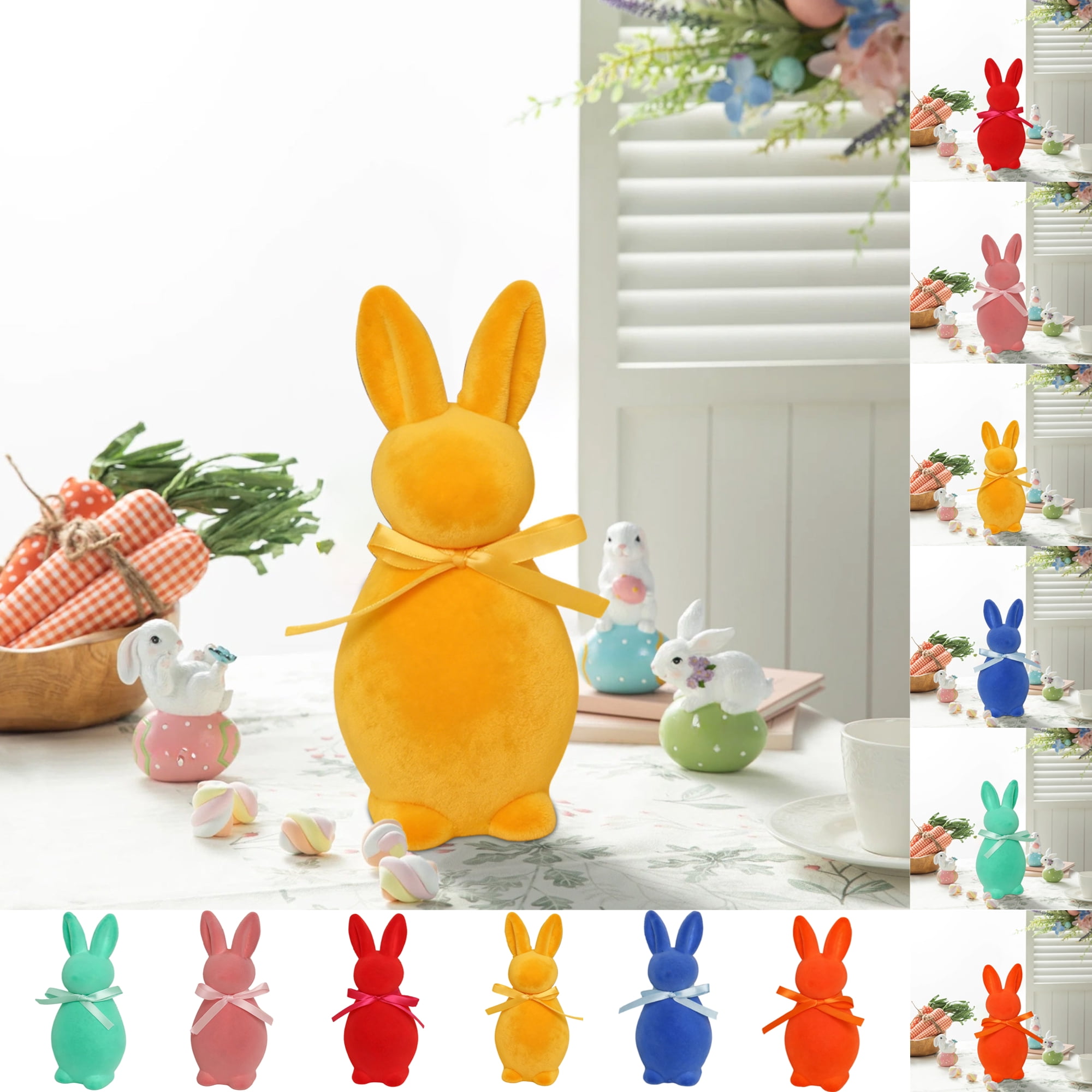 Easter Bunny Decor Flocking Bunny With Bow Easter Decorations Indoors ...