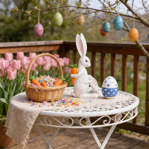 Easter Bunny Decor Gift,Yard Decorations Outdoor,White Resin Small Rabbit Figurines,Spring Garden Statue for Easter Decorations For Home Outdoor Indoor Yard Lawn Collection for Table Decor