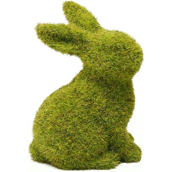 Easter Bunny Decor, Moss Bunny Figurine Flocked Rabbit Decor for Garden Home Office Party Desk Table Top