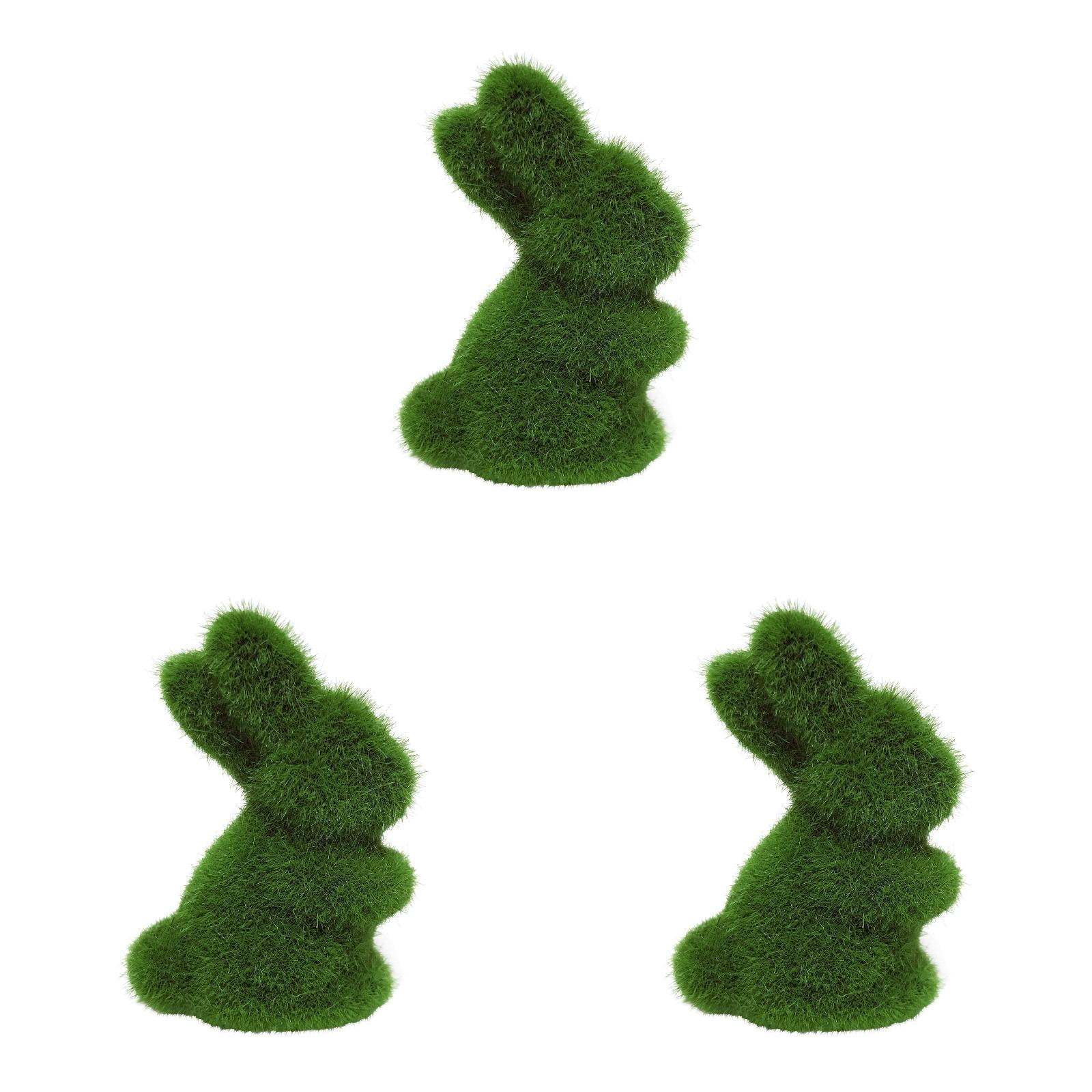 Easter Bunny Decor Resin Flocked Bunny Figurines, Artificial Green Moss ...