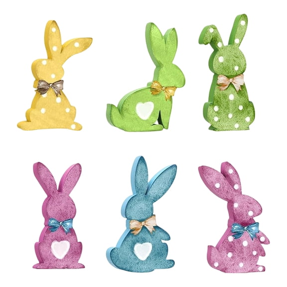 Easter Bunny Decor Set – Colorful Rustic Tabletop Ornaments for Dining Table, Desk, or Spring Holiday Display