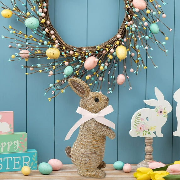 Easter Bunny Decor, Vine Effect Resin Rabbit Easter Decoration - Spring Bunny Statue for Table, Farmhouse, and Indoor Home Decor