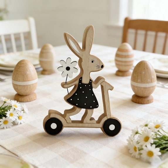Easter Bunny Decor Wooden Cycling Rabbit Desktop Ornaments Cute Small Bunny Decor Easter Decorations for Home Party Spring