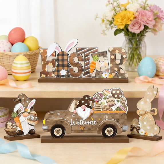 Easter Bunny Decoration Easter Centerpiece 6 Pieces Of Wooden Easter Table Bunny Decoration