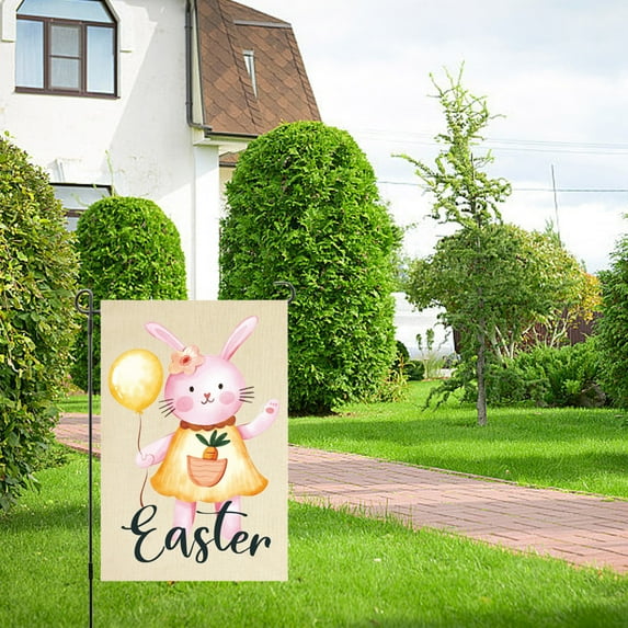 Easter Bunny Decoration, Easter Garden Sign 12x18 Inch Spring Garden Outdoor Sign Personalized Easter Decorations Double Sided Easter Yard Decoration Gift