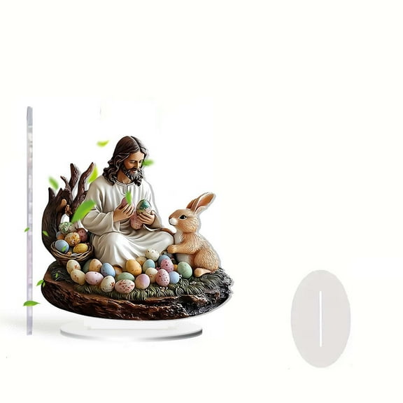 Easter Bunny Decoration Jesus Nativity Christmas Ornament 2D Flat Acrylic Ornament Desk Figure Gift Rabbit Statue for Office Indoor Outdoor Festival Bookshelf