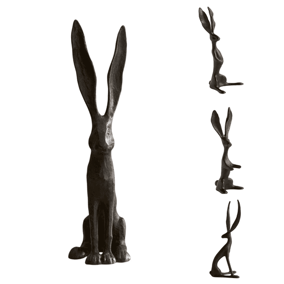 Easter Bunny Decoration Long-Eared Rabbit Ornament Black Rabbit Sculpture, 9.8 inch Modern Artistic Bunny Resin Abstract Statue, Spring Home Accent Tabletop Decorations for Shelf, Mantel, Credenza