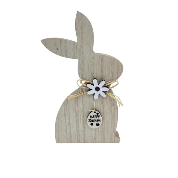Easter Bunny Decoration, Wooden Desktop Home Decor for Easter Holiday, Creative Rabbit Figurine Gift for Living Room Bedroom, Handcrafted Natural Wood Finish