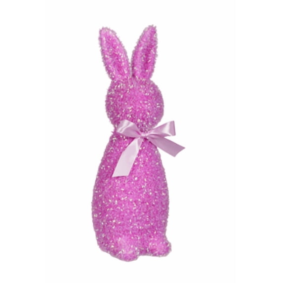Easter Bunny Decorations 10" Iridescent Purple Flocked Bunny Easter Figure Easter Rabbit Lighted Flocked Figurine Tabletop Decor, Glitter Flocked Plush Rabbit Figurine, Spring Purple