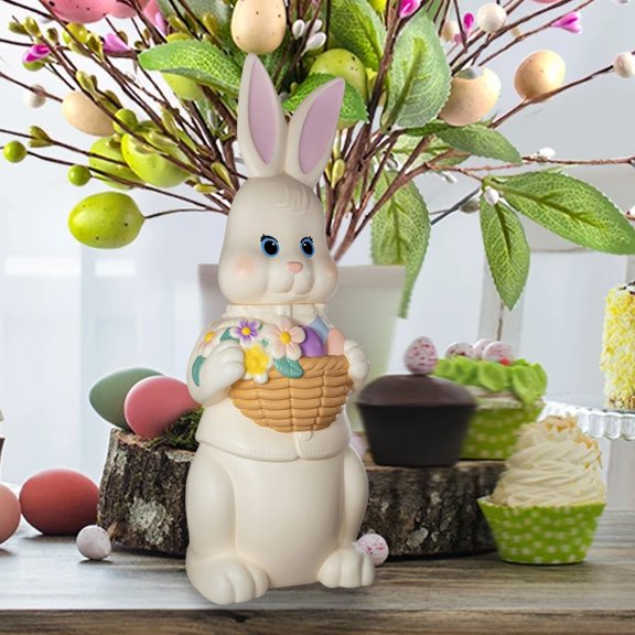 Easter Bunny Decorations, 7.87inch Resin Rabbit Statues with Flowers Eggs, Cute Easter Bunny Figurines, Rustic Farmhouse Spring Tabletop Decorations, Home Office Shelf Mantel Decor, Easter Gifts