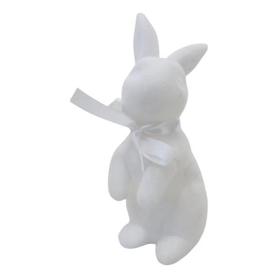 Easter Bunny Decorations Flocking Bunny Statue Miniature Rabbit Figurine Housewarming Gift Rabbit Desktop Ornament For Easter Home Desktop Table Decor - White 8.5"X3.5"X3.1"