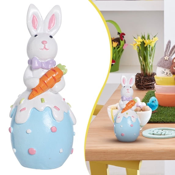 Easter Bunny Decorations Resin Easter Egg Figurines Spring Easter Rabbit Egg Flower Carrot Tabletop Decor for Easter Party Gifts Indoor Centerpieces Decorations(Sky Blue,1Pc)