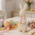 thumbnail image 1 of Easter Bunny Decorations, Resin Rabbit Figurine with Woven Texture & Pink Ribbon, Rattan Effect Bunny Statue for Home Farmhouse Tabletop Decor, Spring Holiday Shelf Ornament, 1PC, 1 of 9