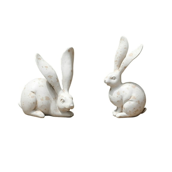 Easter Bunny Decorations Set of 2 – Resin Rabbit Statues, Travertine Bunny Sculptures, Spring Home Décor, Table Centerpiece, Vintage Farmhouse Rabbit Figurines, Indoor Easter Accent, Seasonal Gift