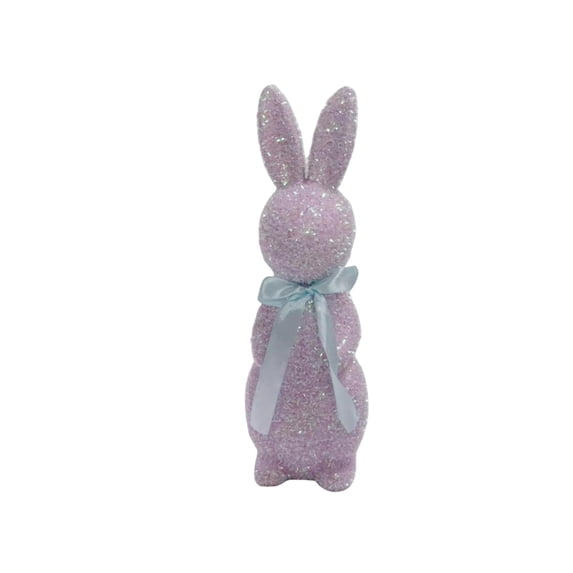 Easter Bunny Decorations, Shiny Flocked Foam Bunny Figurines Easter Glitter Flocked Bunny Table Decor Spring Rabbit Figurines with Bow Tie for Home Office Indoor Party