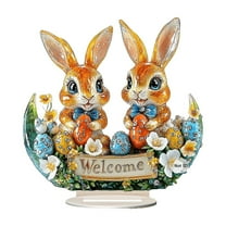 Easter Bunny Decorations for Tabletop, Easter Eggs Bunny Centerpiece, 2d Easter Bunny Desk Easter Decor for Home Table,Acrylic Bunny Ornaments,Easter Decorations for The Home Indoor Holiday Decor