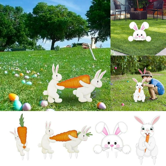 Easter Bunny Decorations, Wooden Lawn Stakes Outdoor Yard Decor Featuring Cute Rabbit Figures for Garden and Courtyard Spring Festival Atmosphere, Weather-Resistant Easter Party Decoration Blahzhy