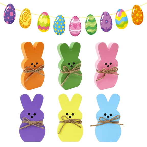 Easter Rabbit Decor Bunny Outdoor Ddecoration for The Home Wooden Peeps Bunny Sign with Banner Easter Centerpiece for Spring Shelf Mantel Fireplace Kitchen Design 1