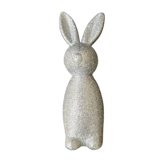 Easter Bunny Decoration Figurine, 8.6" Silver Glitter Rabbit Tabletop Ornament Spring Decor for Living Room, Shelves & Holiday Gifts