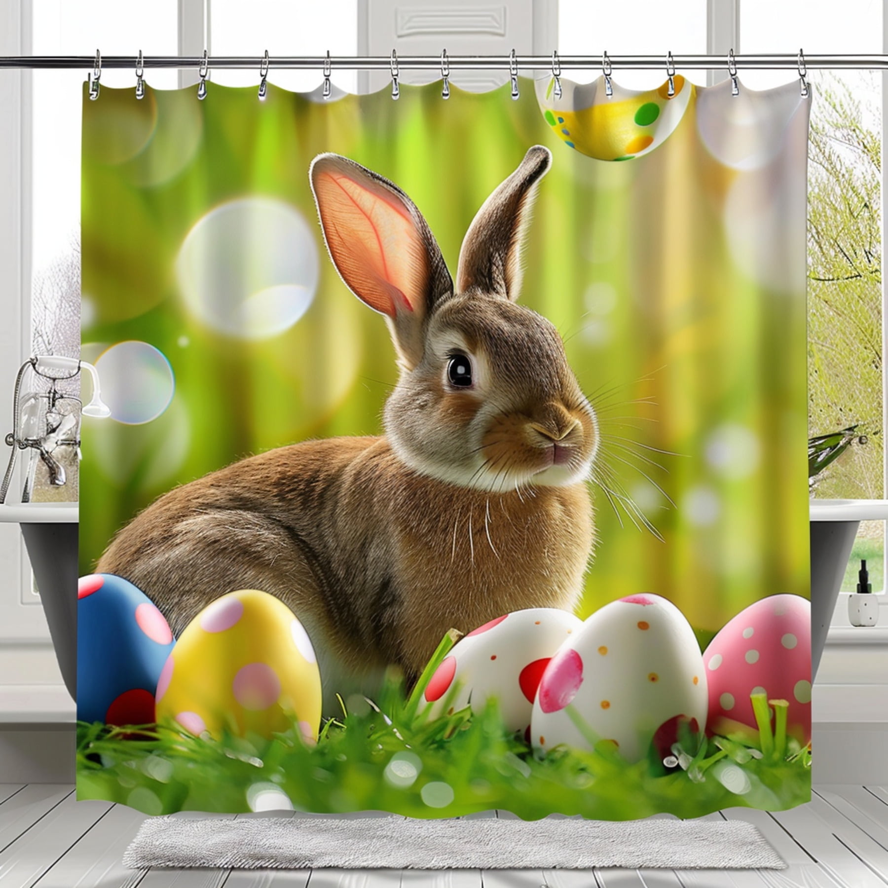 Easter Bunny Delight Shower Curtain Vibrant Colors Adorable Bunnies
