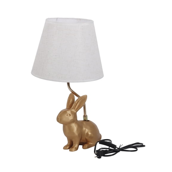 Easter Bunny Desk Lamp, Vintage Copper-Colored Rabbit Table Lamp Plug-In Linen Shade Decor Light for Living Room & Bedroom, Spring Decoration & Gifts