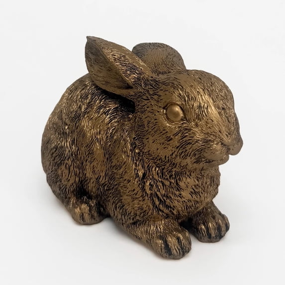 Easter Bunny Desktop Decor, 3.75in Mini Rabbit Tabletop Ornament, Cute Easter Bunny Figurine, Small Animal Statue for Desk, Home, Office, Living Room, Easter & Holiday Decoration, Gold