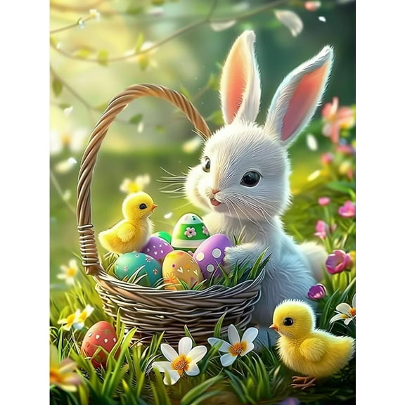 Easter Bunny Diamond Painting Kits,Full Drill 5D Diamond Art Kits for Adults,Diamond Paint by Number Rabbit Diamonds Gem Arts Craft Easter Bunny Wall Decor 12x12 Inch