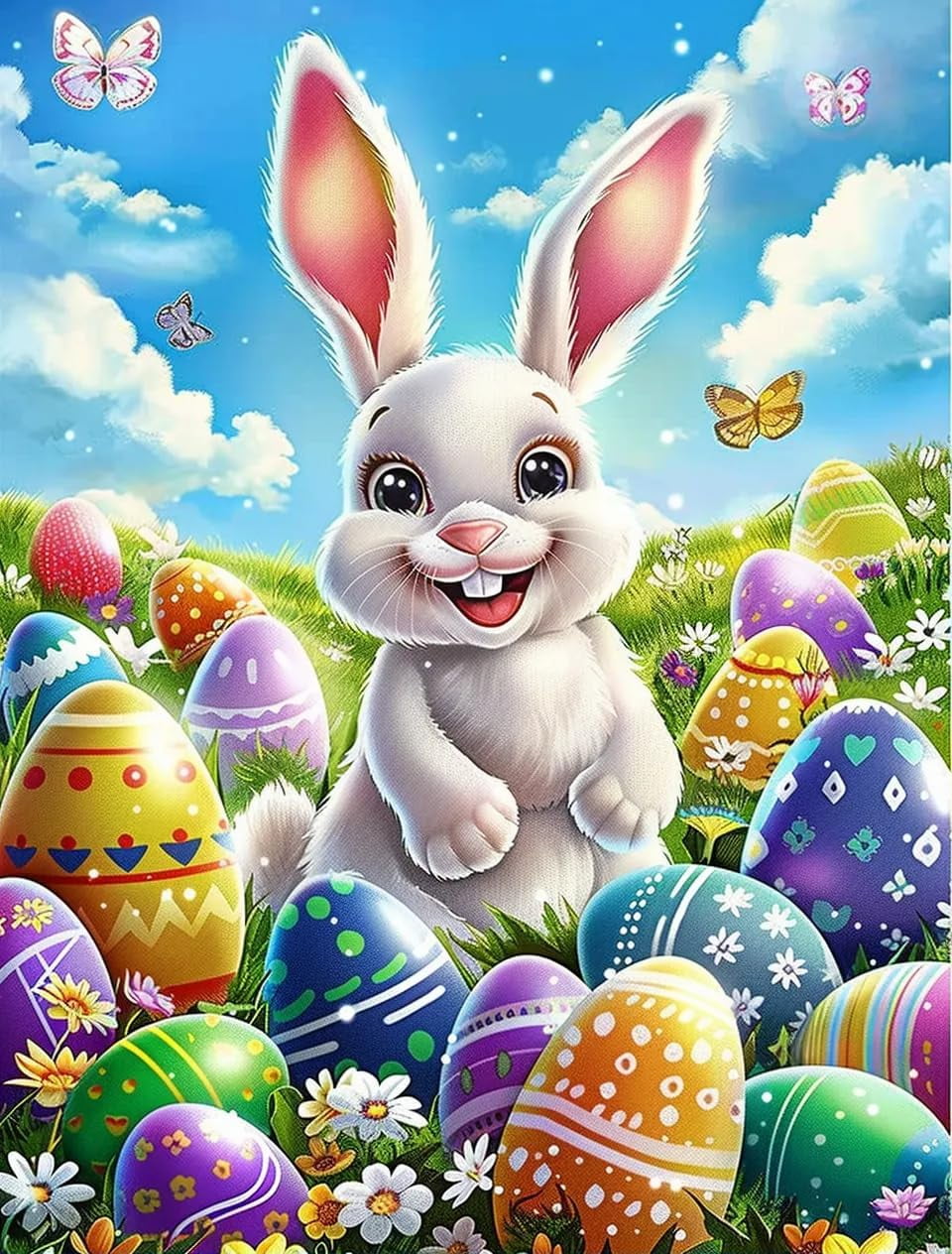 Easter Bunny Diamond Painting Kits for Adults Rabbit with Butterfly 5D ...