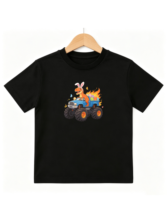 Easter Bunny Dinosaur Monster Truck Boys Graphic Tees Holiday Kids T-Shirt 100% Cotton Short Sleeve Tops Ages 4-13Y