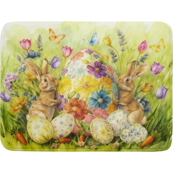 Easter Bunny Dish Drying Mat 18x24 Inch Eggs Floral Green Drying Pad for Kitchen Counter Washable
