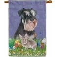 thumbnail image 1 of Easter Bunny with Dog Black And White Miniature Schnauzer House Flag Colorful Eggs Spring Flowers Holiday Outdoor Home Yard Decoration Banner 28 x 40 Inch, 1 of 6