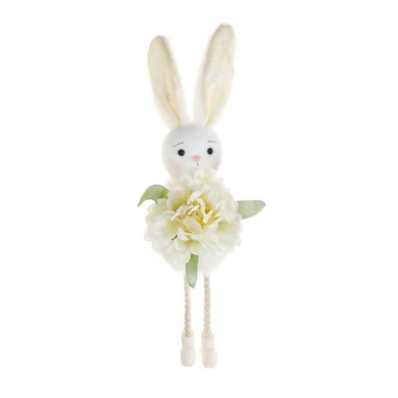 Easter Bunny Dolls with Flower Pendants, Holiday Party Gift Set, Spring Scene Decoration, Easter Tabletop Decor, Floral Bunny Figurines, Festive Home and Party Accents,White