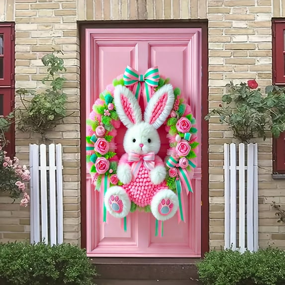 Easter Bunny Door Cover, Door Banner Party Accessory Door Hanging Decoration Hanging, for Easter Party Holiday Wedding Garden Flag Party Outdoor Outside Decor (B,70.8" X 35.4")