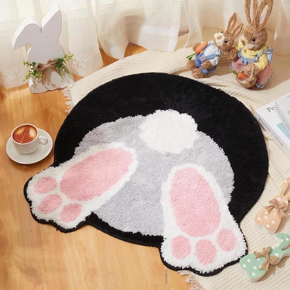 Easter Bunny Door Mat, Easter Bathroom Rug Bunny Bath Mat,Non Washable Welcome Door Mat, Cute Rabbit Shaped Doormats Indoor Outdoor, Soft Tufted Rug for Bathroom Kitchen Bedroom Home Decor