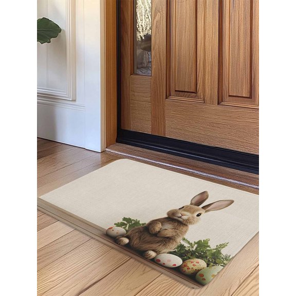 Easter Bunny Door Mat&nbsp;Indoor Outdoor Entrance, Non Slip Rug for Kitchen Bathroom Entryway Rug, Simple Retro Spring Rabbit Eggs Plants Washable Doormat Floor Mat for Office Home Decor 24x36 Inch