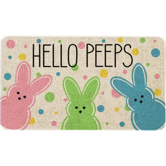 Easter Bunny Doormat 30x17 Inch Hello Peeps Welcome Door Mat Indoor Outdoor Entrance Floor Mats Non-Slip Washable Easter Home Decor Rugs
