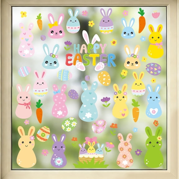 Easter Bunny Double-Sided Static Glass Window Stickers, Reusable Electrostatic Easter Decals, Festive Easter Window Decor for Home & Office, Adorable Rabbit Window Stickers