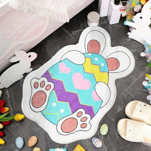 Easter Bunny Drawing Floor Mat – 23.6"x15.7" Pink Non-Slip Polyester Rug for Bedroom, Porch, Dorm, Bathroom, Kitchen – Cute Easter Indoor Home Decoration