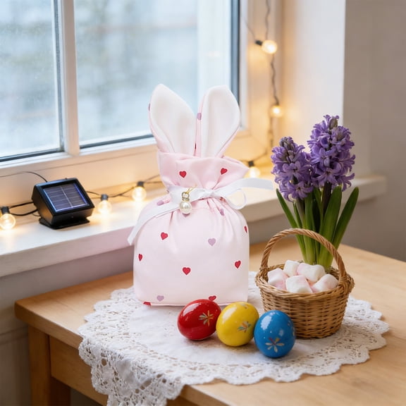 Easter Bunny Drawstring Bag,Satin Rabbits Gift Bag,Holiday Favor Bag,Bridesmaid Gift Bag,Kids Party Favor Bag,Reusable Easter Candy Bag,Spring Festival Gift Bag,Bunny Party Bag