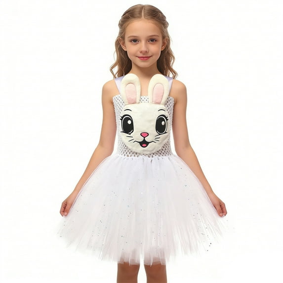 Easter Bunny Dress For Girls Tutu Party Gown Fairy Play Pretend Holiday Celebration Outfit Rabbit Custome