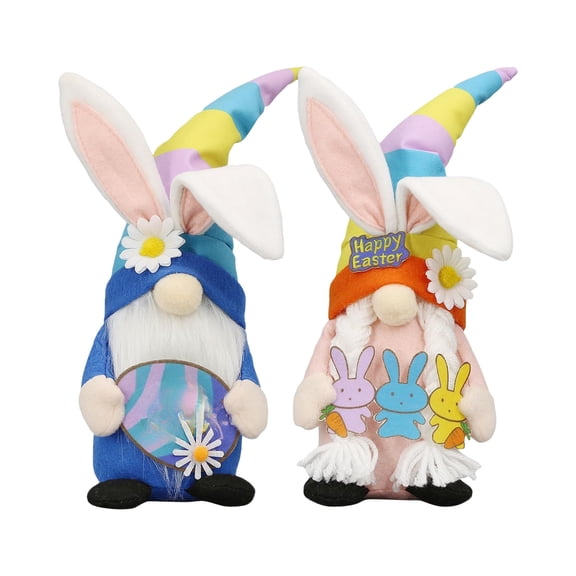 Easter Bunny Dwarf Plush, 13" Cute Rabbit Ear Dwarf Set, Pastel Happy Easter Decor, Adorable Plush Dwarfs with Bunny Ears & Eggs, Perfect for Tabletop, Mantel, Shelf, Easter Decorations for Home