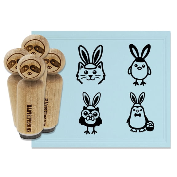 Easter Bunny Ear Animals Cat Penguin Owl Chick Rubber Stamp Set for Scrapbooking Crafting Stamping - Mini 1/2 Inch