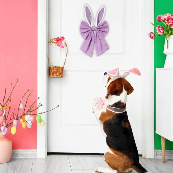 Easter Bunny Ear Bow Easter Home Hanging Decoration Spring Home Front Door Outdoor Purple