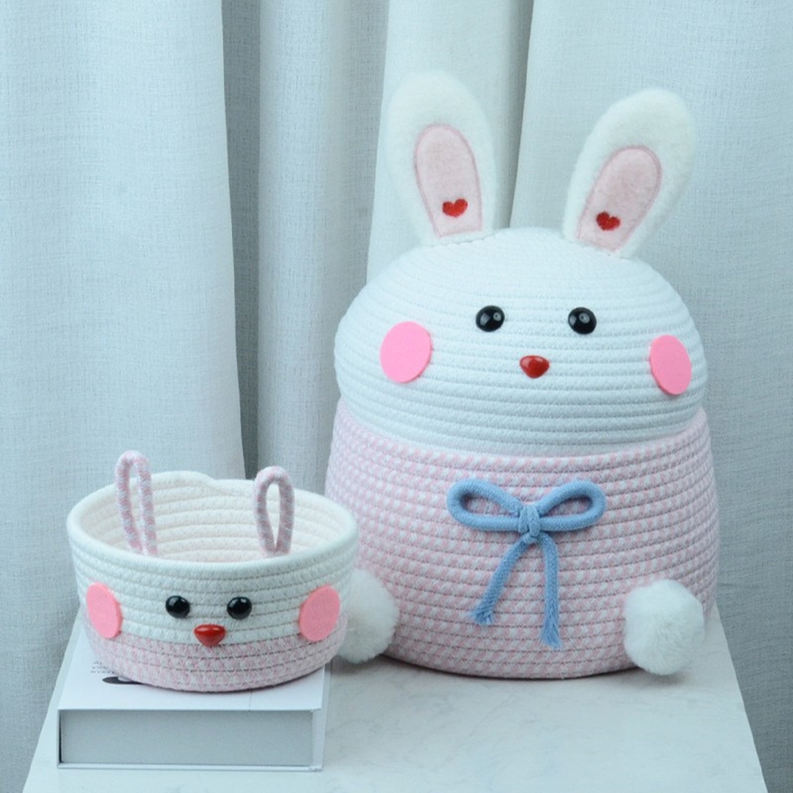 Easter Bunny Ear Cotton Yarn Storage Basket Handmade Knitting Basket for Snacks and Toy Organizer Cute Rabbit Decorative Box for Spring Holiday B