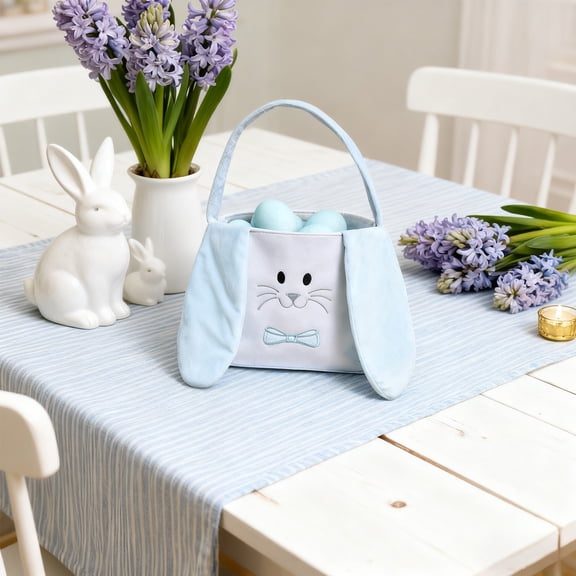 Easter Bunny Ear Hand Basket Cute Rabbit Egg Storage Basket Velvet Fabric Gift Bag Holiday Party Decor Kids Candy Collection Basket Spring Home Decoration