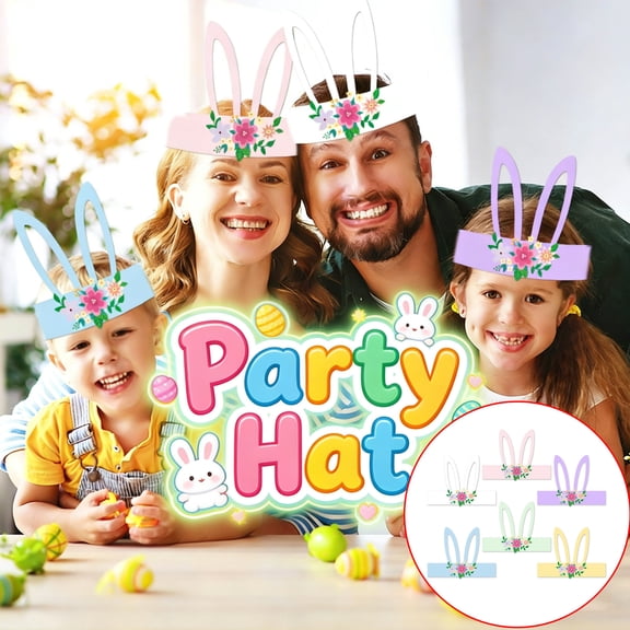Easter Bunny Ear Hats - Festive Paper Party Decorations With Elastic Cords For Comfortable Fit, 6-Pack For Family Photoshoots, Easter Celebrations, Birthday Parties, Seasonal