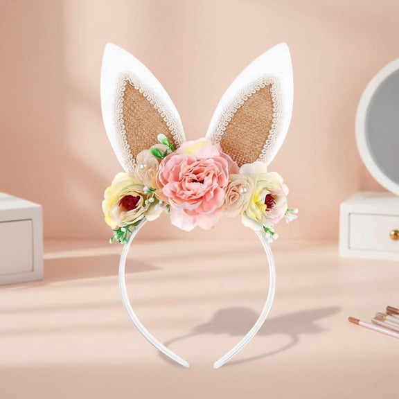 Easter Bunny Ear Headband Crown Garland Flower Headwear Rabbit Cosplay Photography Prop.